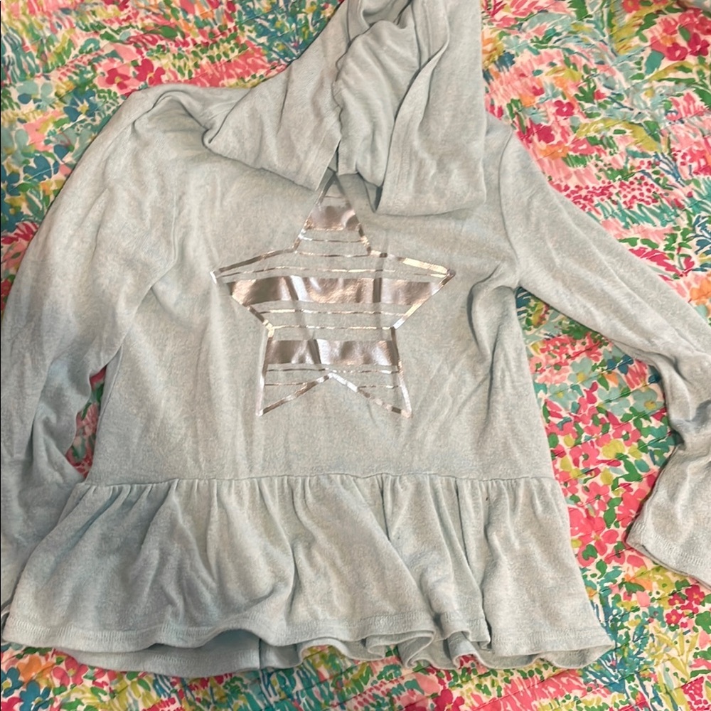 Silver Star Hoodie with Ruffle Hem